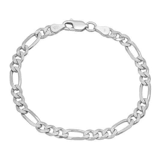 5mm-10mm .925 Sterling Silver Diamond-Cut Flat Figaro Chain Bracelet