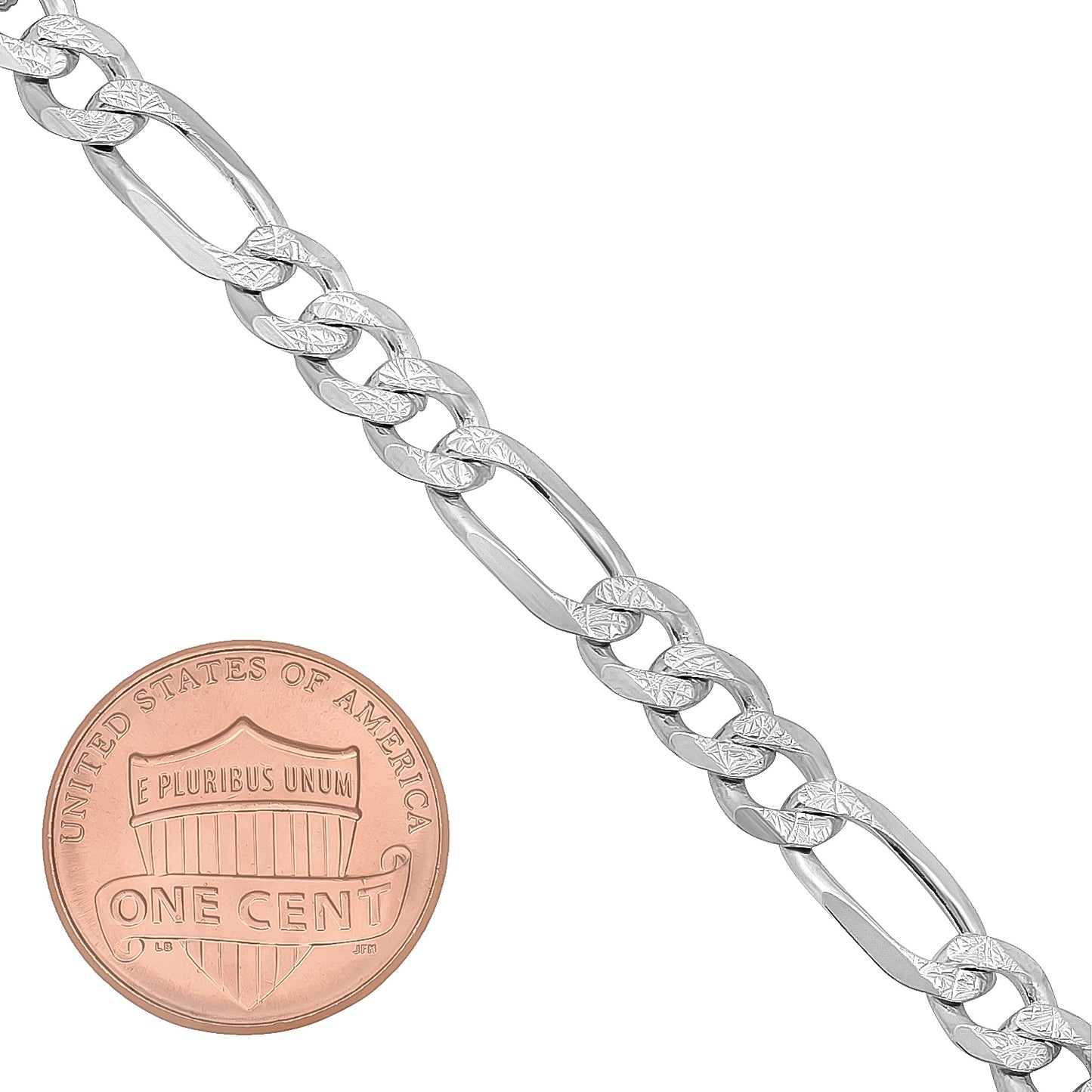 5mm-10mm .925 Sterling Silver Diamond-Cut Flat Figaro Chain Bracelet