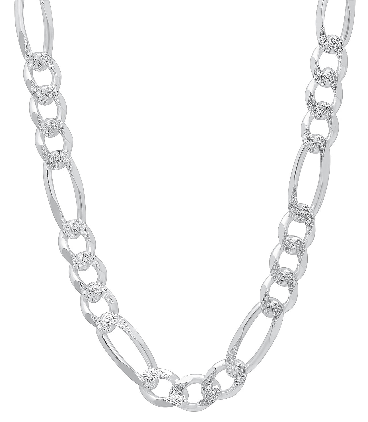 7mm .925 Sterling Silver Diamond-Cut Flat Figaro Chain Necklace + Bracelet Set