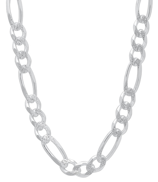 7mm .925 Sterling Silver Diamond-Cut Flat Figaro Chain Necklace + Bracelet Set