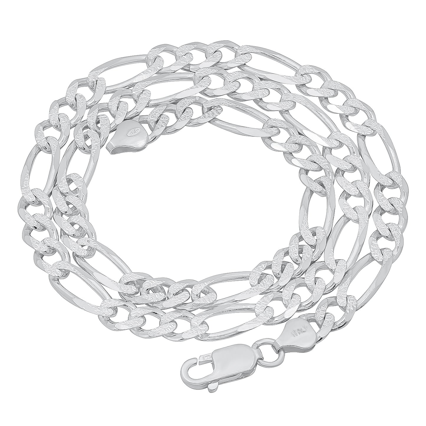 5mm-10mm .925 Sterling Silver Diamond-Cut Flat Figaro Chain Necklace or Bracelet