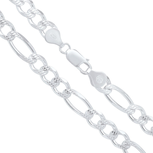 7mm .925 Sterling Silver Diamond-Cut Flat Figaro Chain Necklace