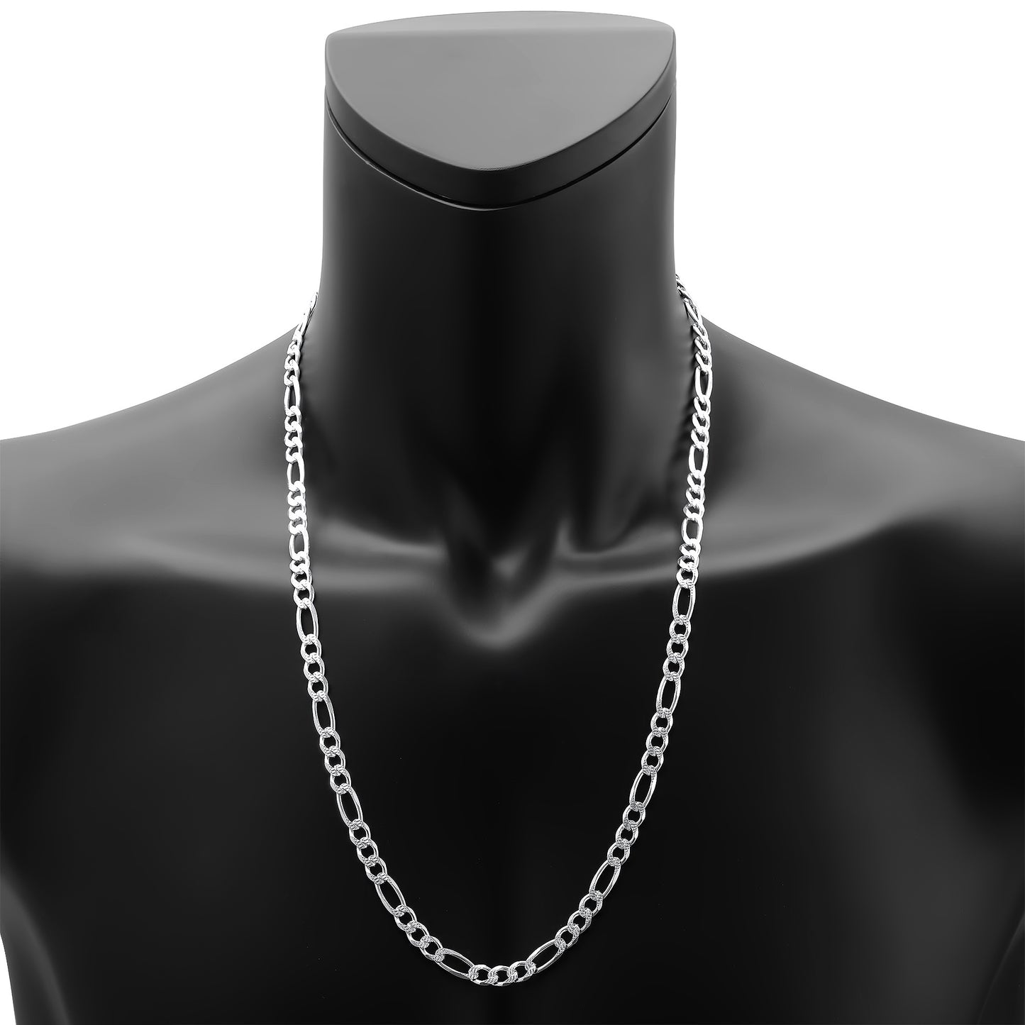 Men's 7mm .925 Sterling Silver Diamond-Cut Flat Figaro Chain Necklace + Gift Box