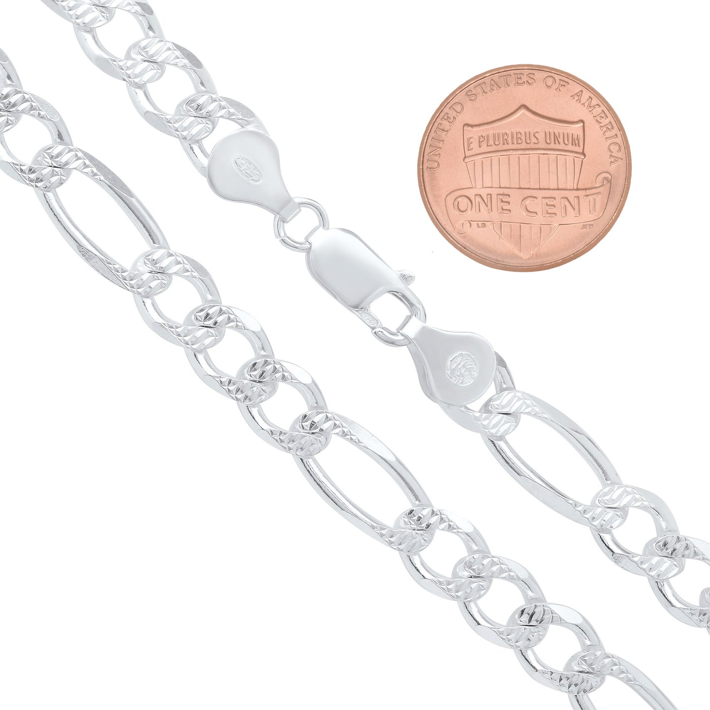 5mm-10mm .925 Sterling Silver Diamond-Cut Flat Figaro Chain Necklace or Bracelet