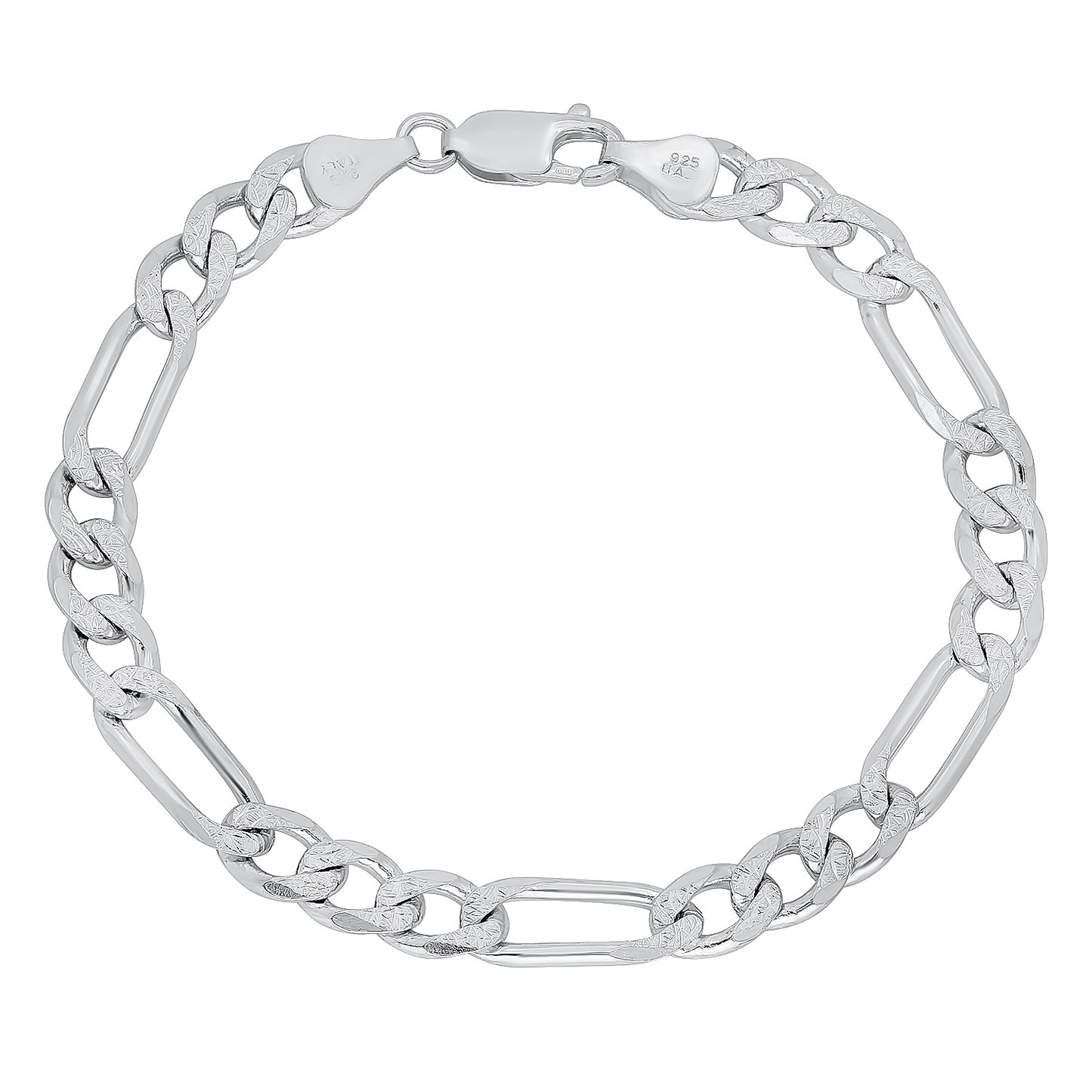 5mm-10mm .925 Sterling Silver Diamond-Cut Flat Figaro Chain Bracelet