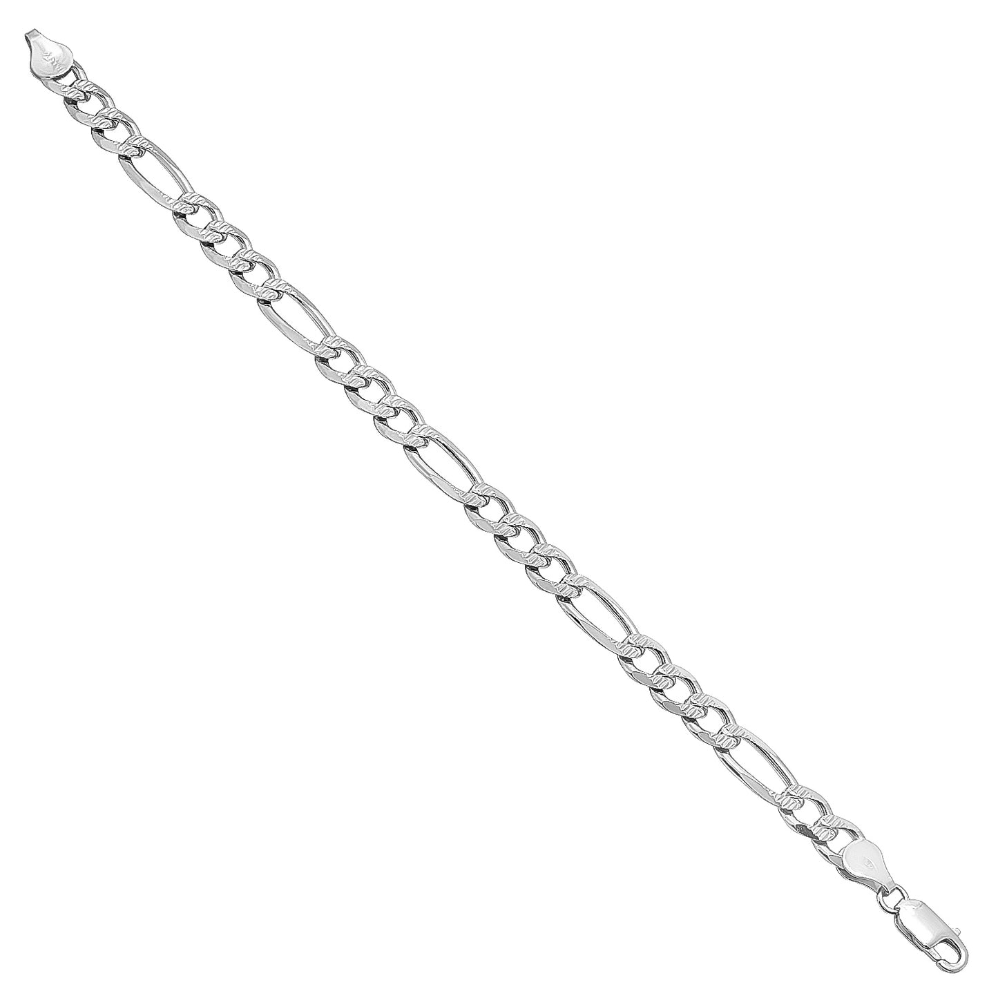 5mm-10mm .925 Sterling Silver Diamond-Cut Flat Figaro Chain Bracelet