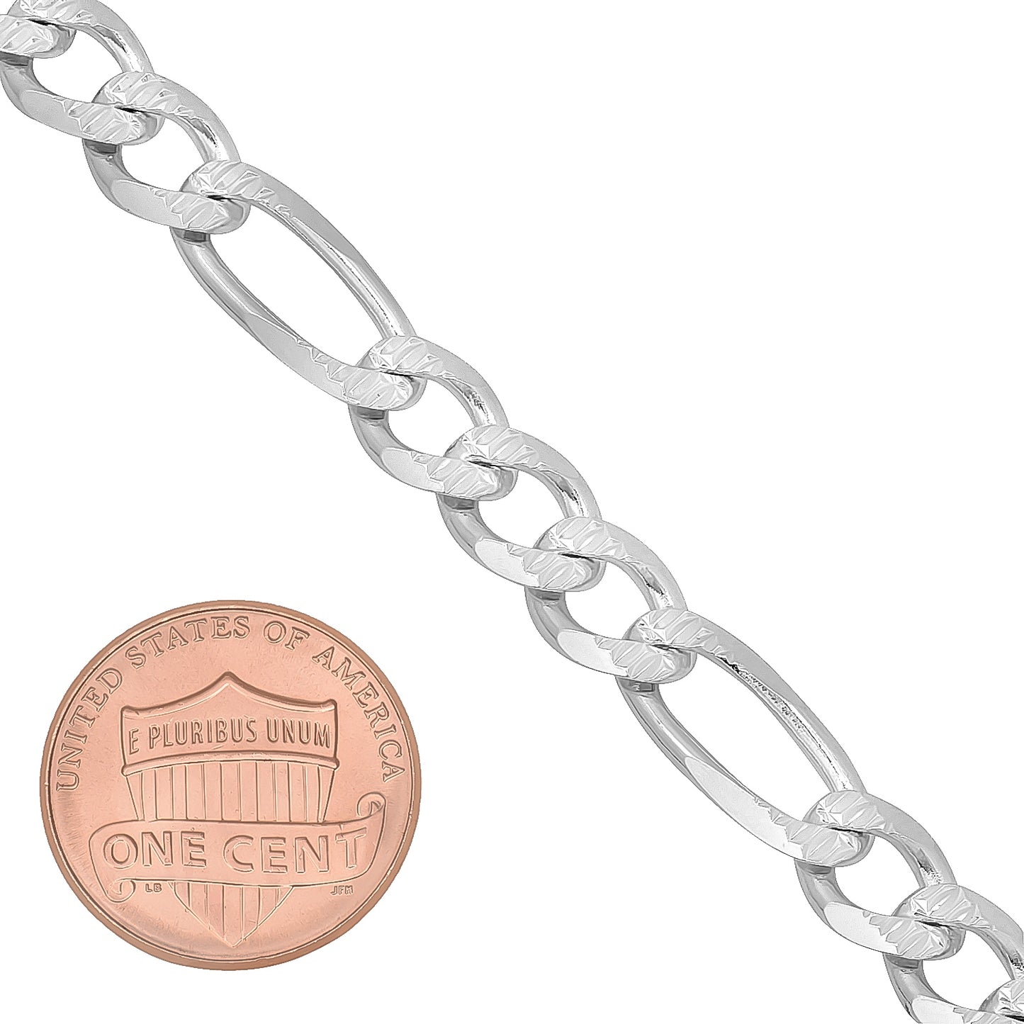 5mm-10mm .925 Sterling Silver Diamond-Cut Flat Figaro Chain Necklace or Bracelet