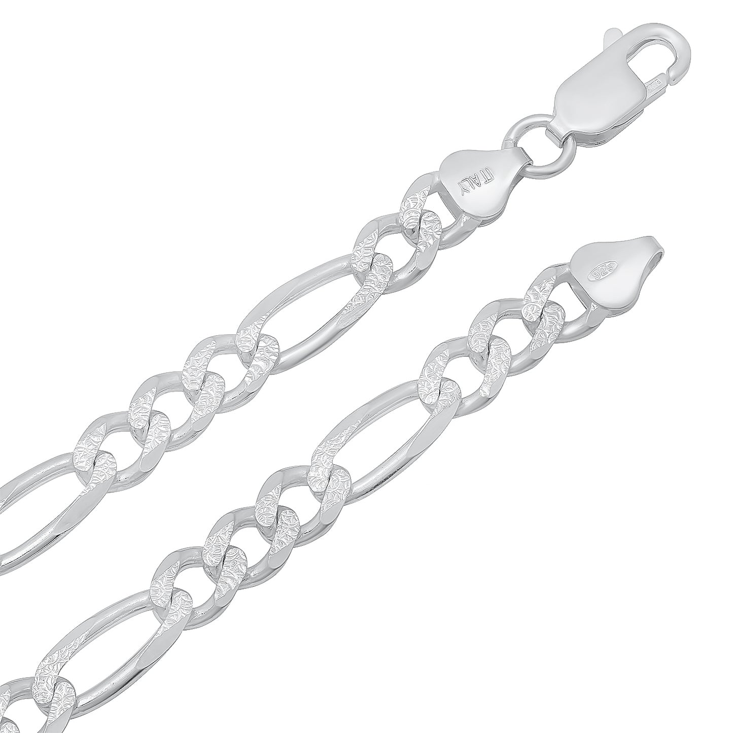 7mm .925 Sterling Silver Diamond-Cut Flat Figaro Chain Necklace + Bracelet Set