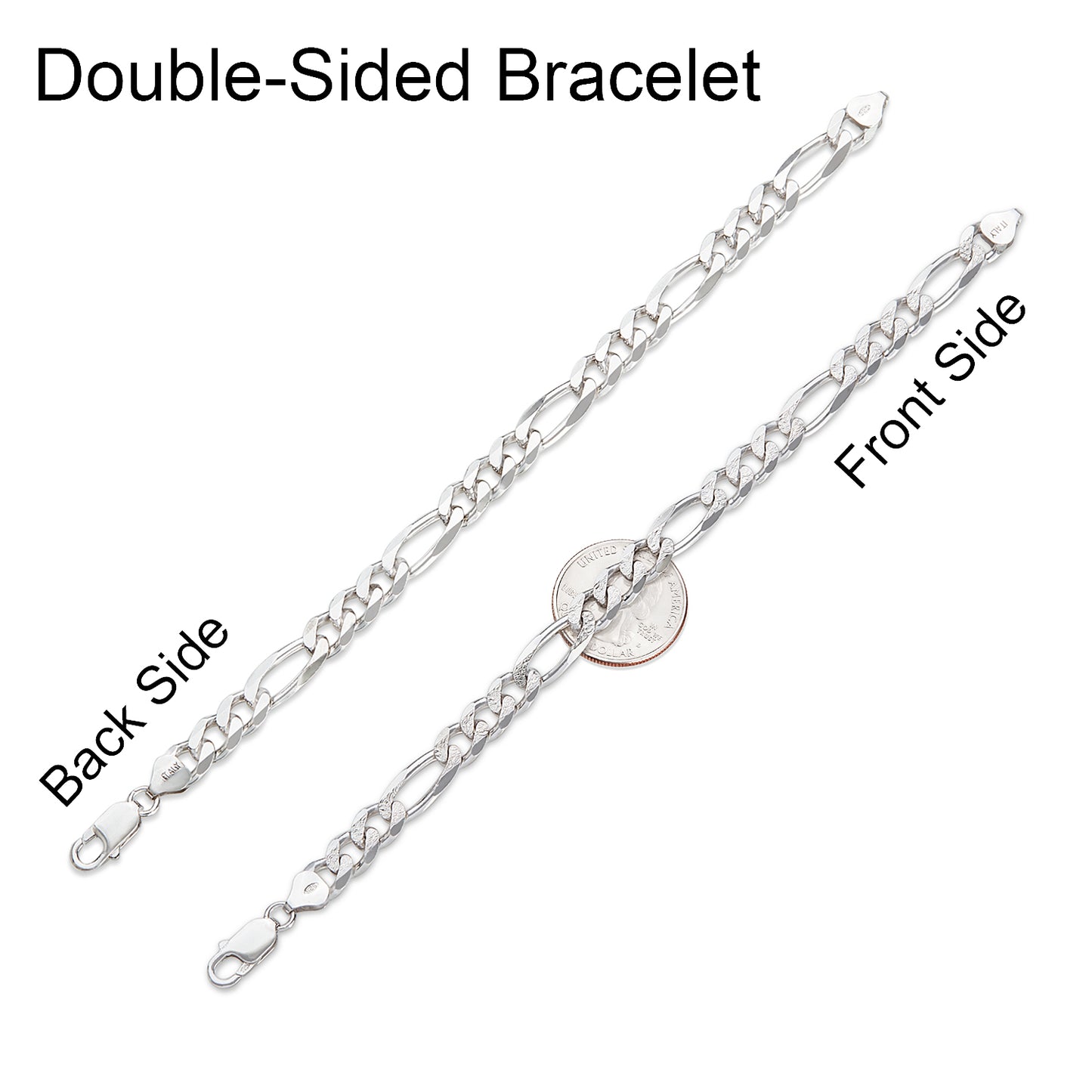 5mm-10mm .925 Sterling Silver Diamond-Cut Flat Figaro Chain Bracelet