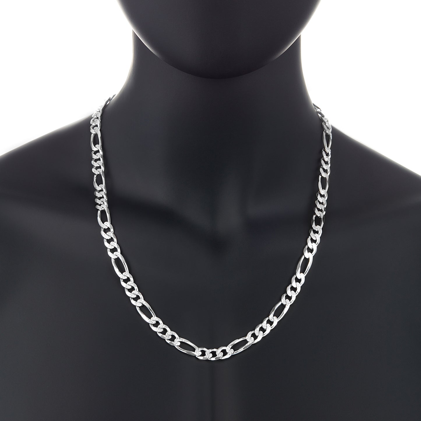 5mm-10mm .925 Sterling Silver Diamond-Cut Flat Figaro Chain Necklace or Bracelet