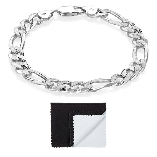 8.1mm Oxidized .925 Sterling Silver Silver Flat Figaro Chain Bracelet