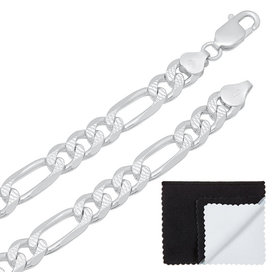 8.1mm .925 Sterling Silver Diamond-Cut Flat Figaro Chain Necklace