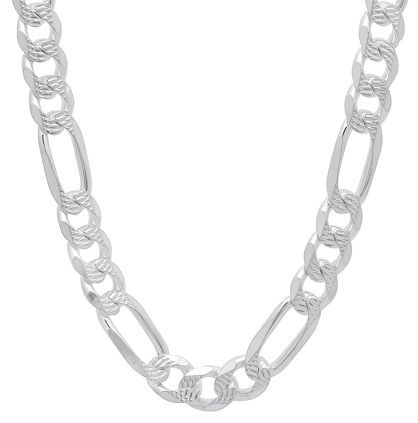 5mm-10mm .925 Sterling Silver Diamond-Cut Flat Figaro Chain Necklace or Bracelet