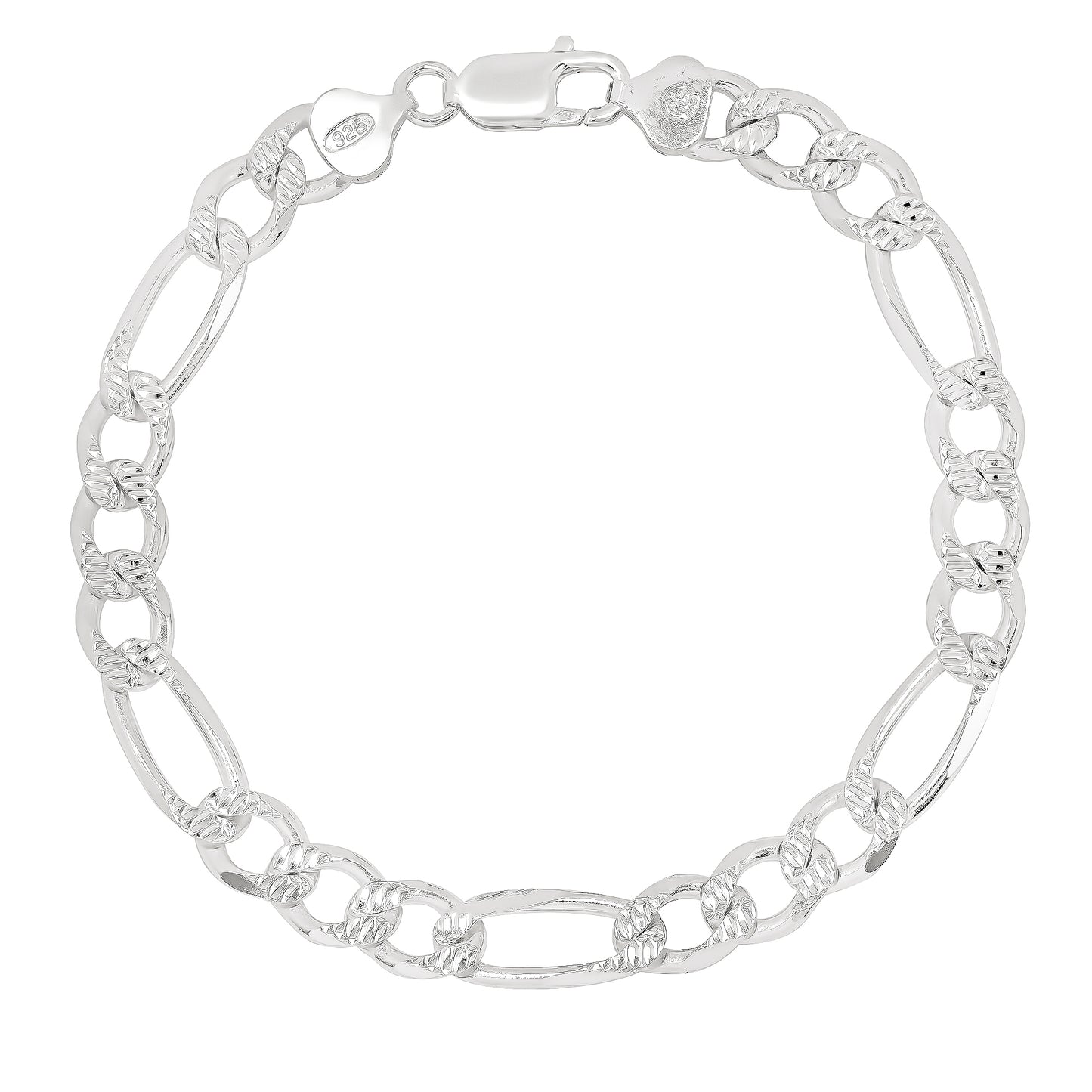 5mm-10mm .925 Sterling Silver Diamond-Cut Flat Figaro Chain Bracelet