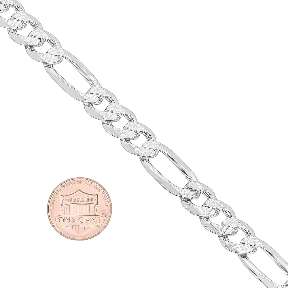 5mm-10mm .925 Sterling Silver Diamond-Cut Flat Figaro Chain Bracelet