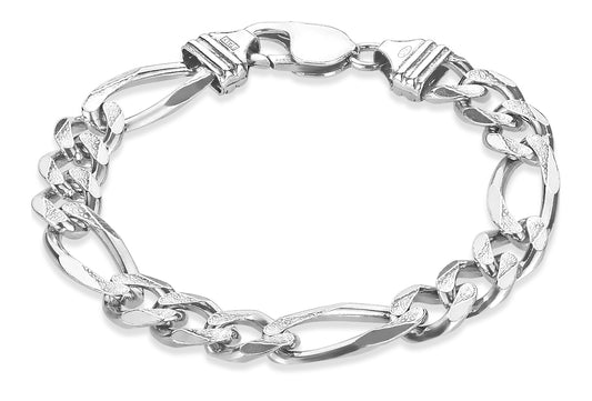 Men's 9.5mm Oxidized .925 Sterling Silver Silver Flat Figaro Chain Bracelet