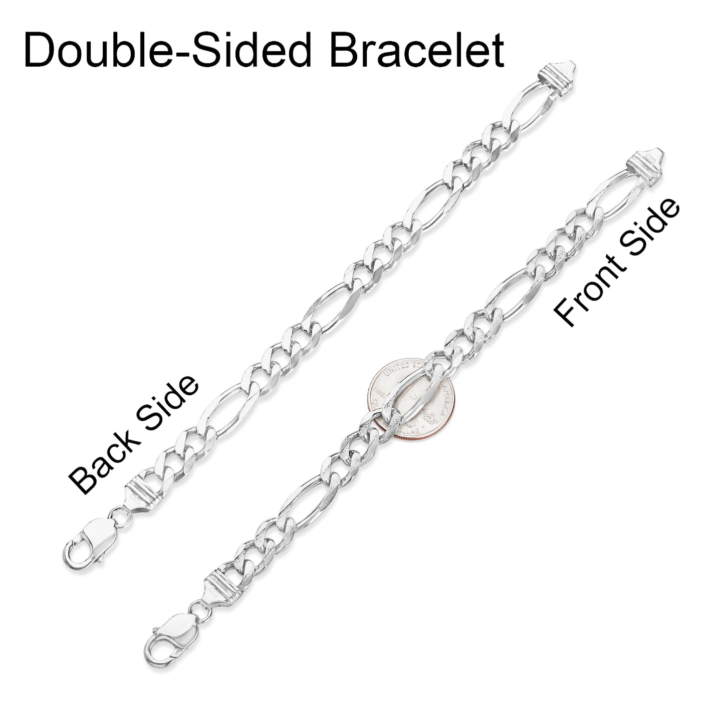 Men's 9.5mm Diamond-Cut Rhodium Plated Silver Flat Figaro Chain Necklace