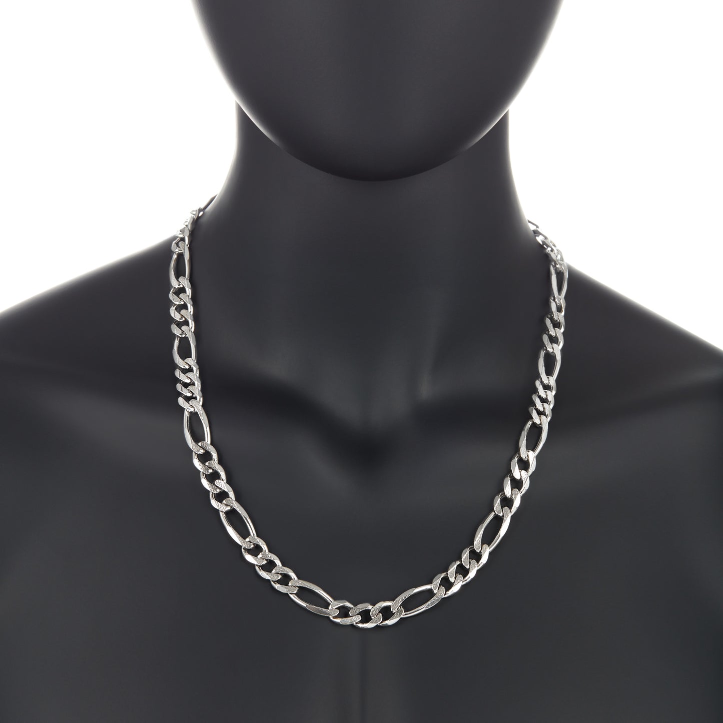 9.5mm .925 Sterling Silver Diamond-Cut Flat Figaro Chain Necklace