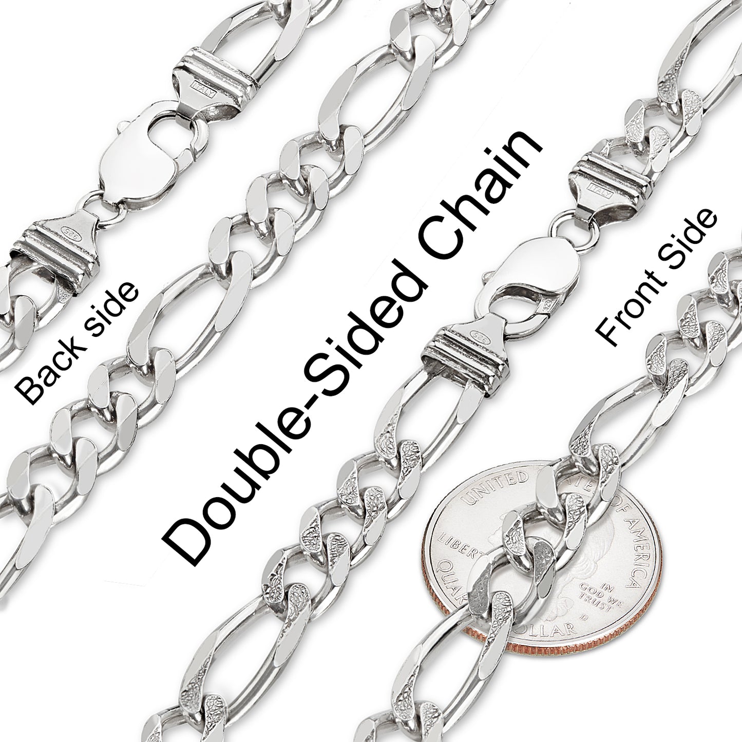 Men's 9.5mm .925 Sterling Silver Diamond-Cut Flat Figaro Chain Necklace + Bracelet Set