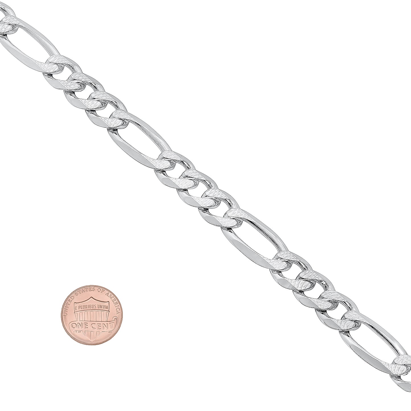 Men's 9.5mm .925 Sterling Silver Diamond-Cut Flat Figaro Chain Necklace + Gift Box