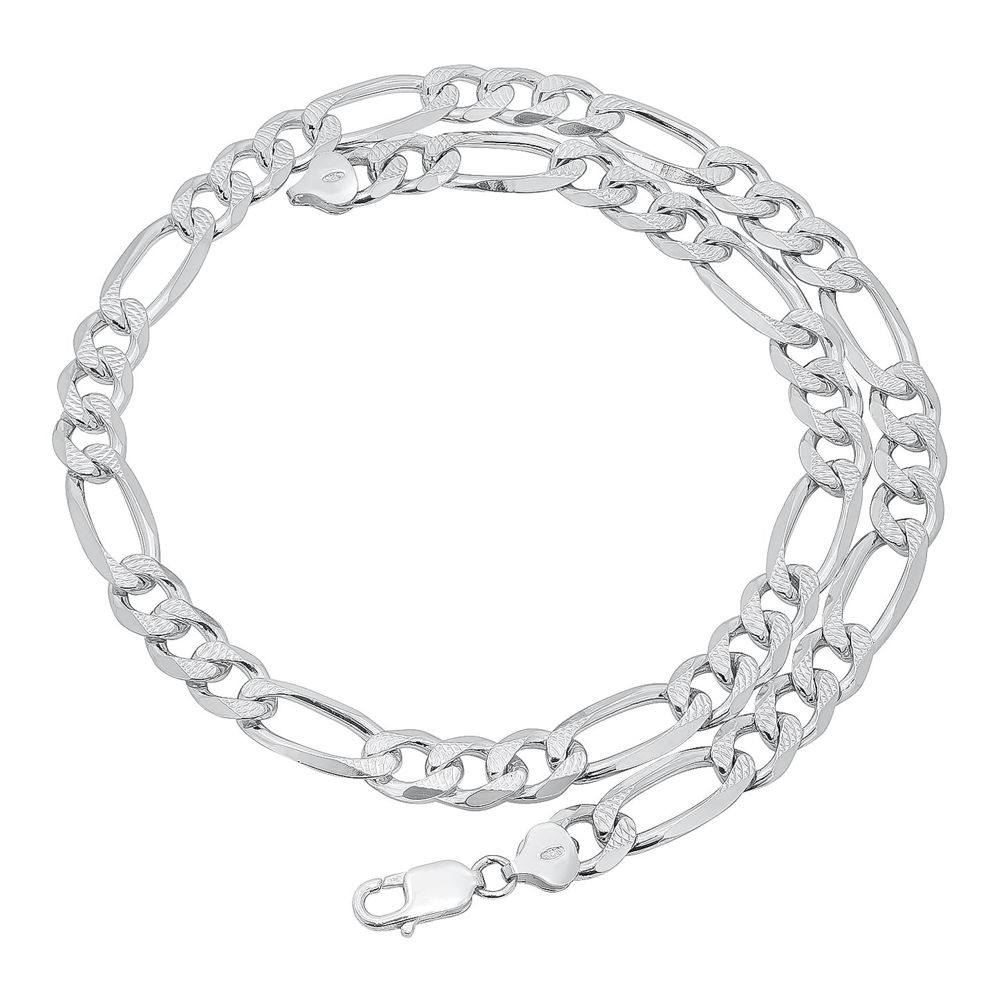 Men's 9.5mm .925 Sterling Silver Diamond-Cut Flat Figaro Chain Necklace + Gift Box