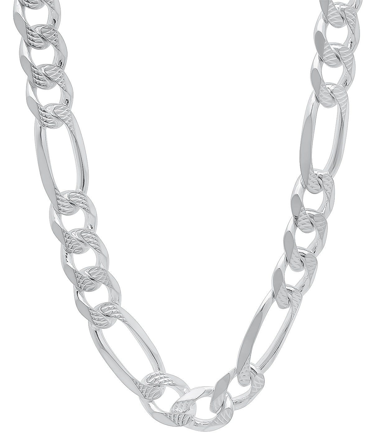 Men's 9.5mm .925 Sterling Silver Diamond-Cut Flat Figaro Chain Necklace + Gift Box