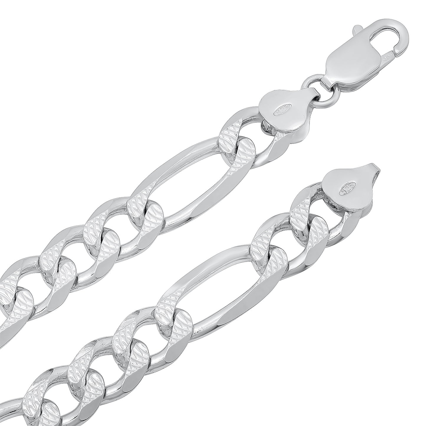 Men's 9.5mm .925 Sterling Silver Diamond-Cut Flat Figaro Chain Necklace + Gift Box