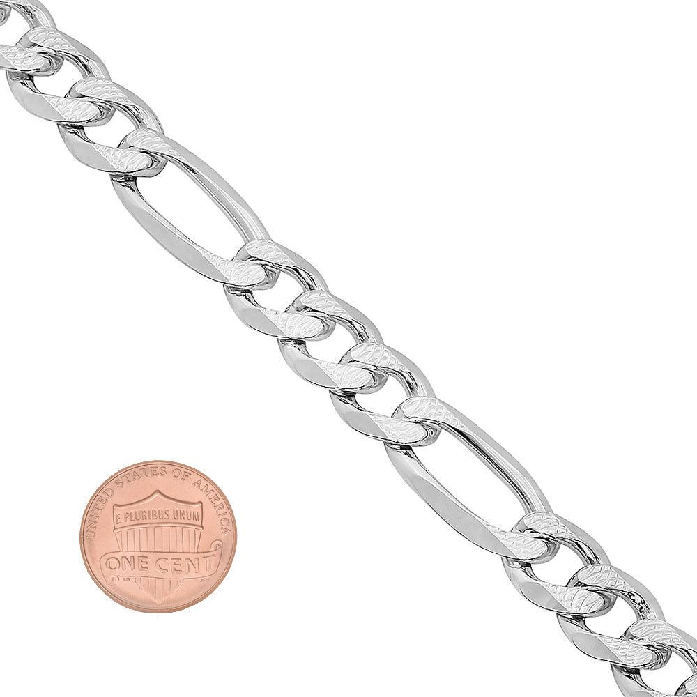 Men's 9.5mm .925 Sterling Silver Diamond-Cut Flat Figaro Chain Necklace + Gift Box