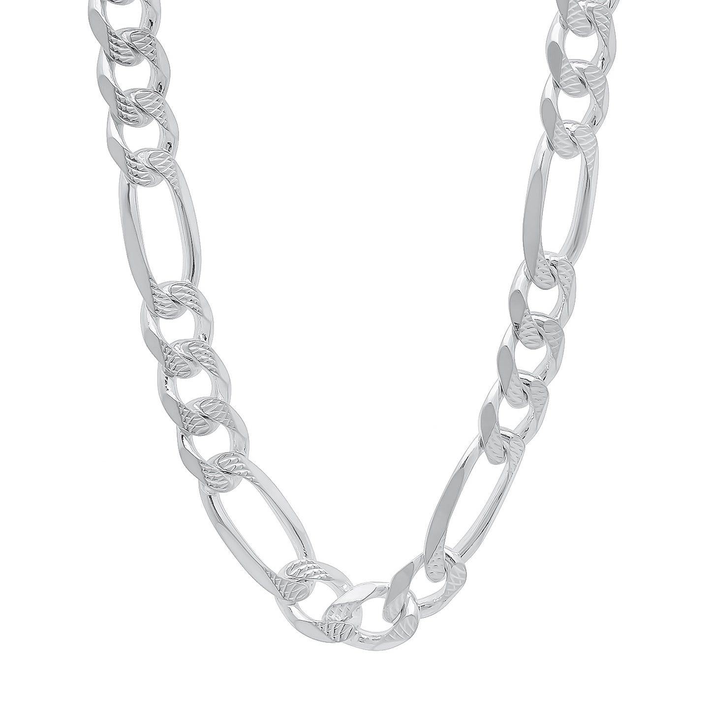 5mm-10mm .925 Sterling Silver Diamond-Cut Flat Figaro Chain Necklace or Bracelet