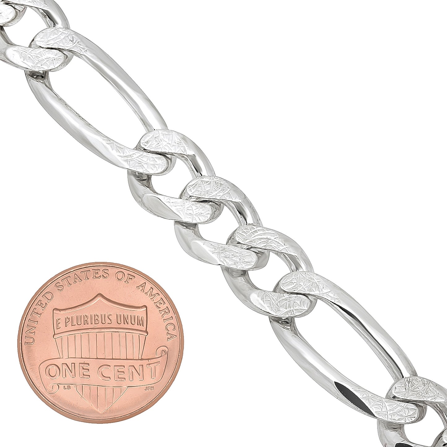 5mm-10mm .925 Sterling Silver Diamond-Cut Flat Figaro Chain Bracelet