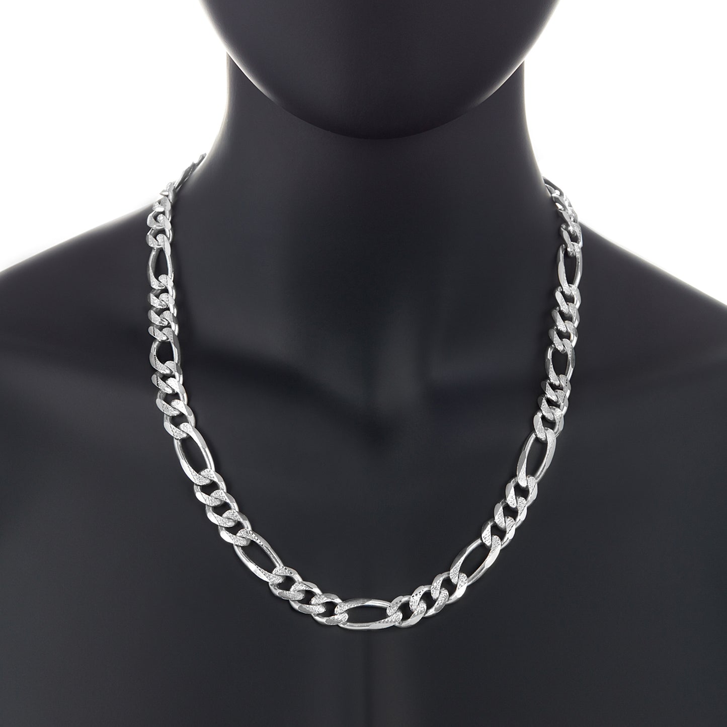 5mm-10mm .925 Sterling Silver Diamond-Cut Flat Figaro Chain Necklace or Bracelet