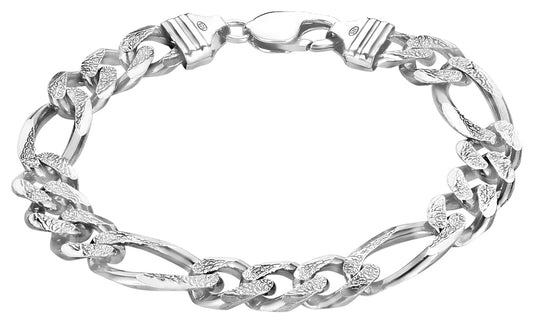 Men's 10.7mm Oxidized .925 Sterling Silver Silver Flat Figaro Chain Bracelet