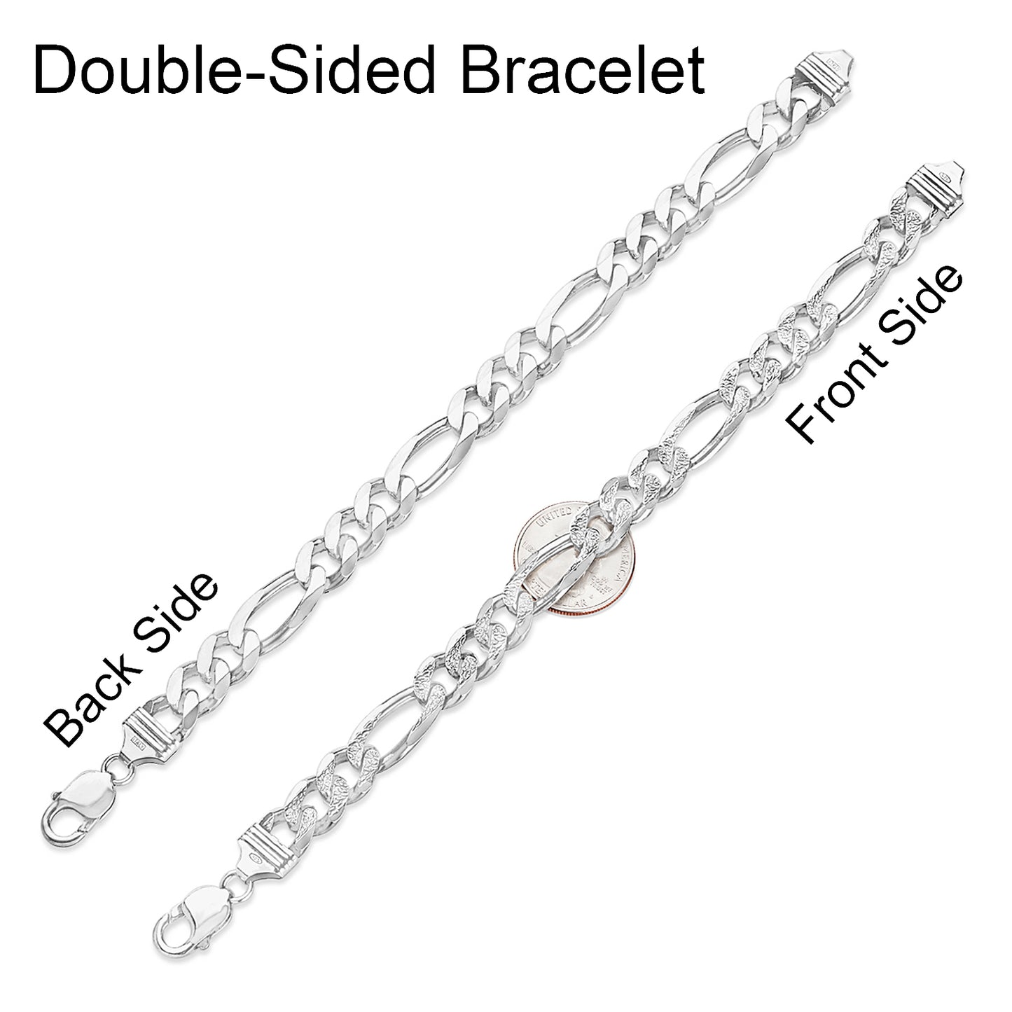 10.7mm .925 Sterling Silver Diamond-Cut Flat Figaro Chain Bracelet