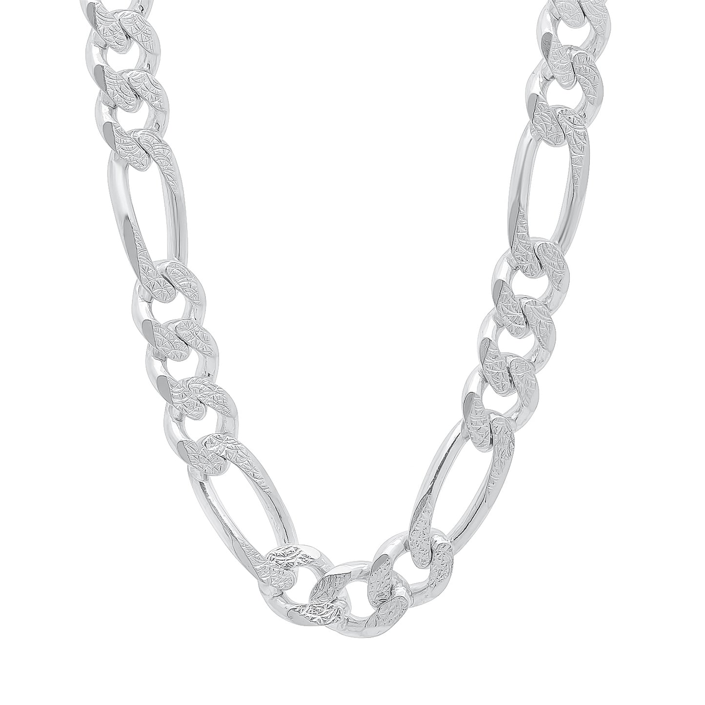 5mm-10mm .925 Sterling Silver Diamond-Cut Flat Figaro Chain Necklace or Bracelet