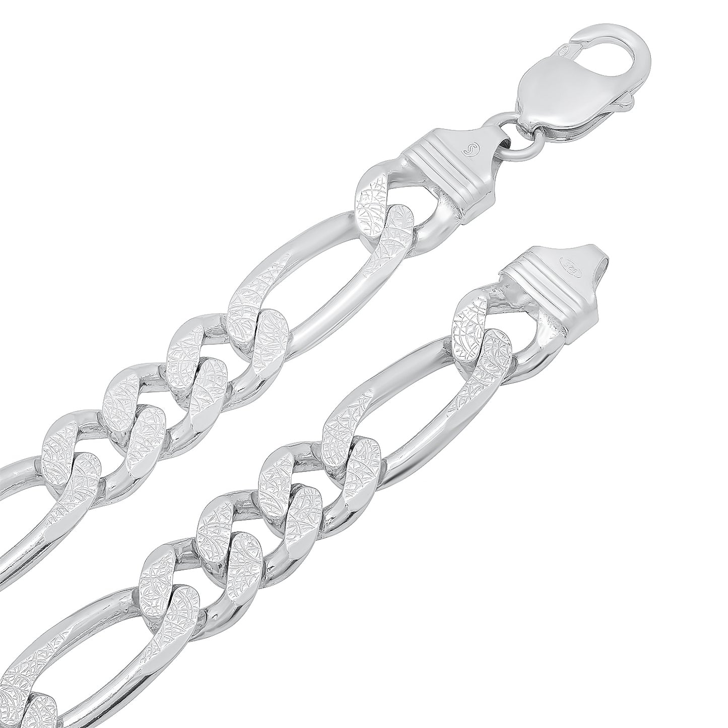 5mm-10mm .925 Sterling Silver Diamond-Cut Flat Figaro Chain Necklace or Bracelet