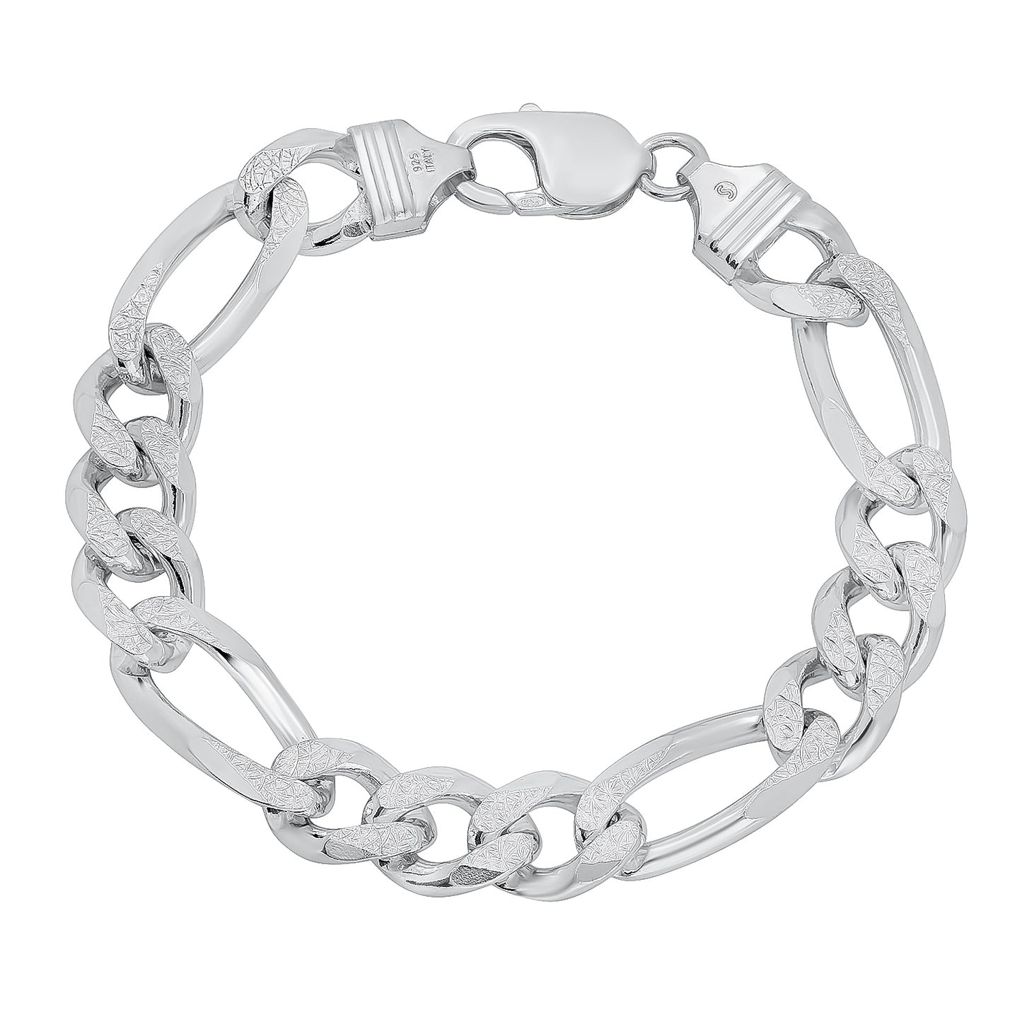 5mm-10mm .925 Sterling Silver Diamond-Cut Flat Figaro Chain Necklace or Bracelet