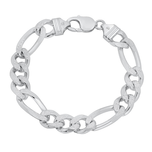 10.7mm .925 Sterling Silver Diamond-Cut Flat Figaro Chain Bracelet