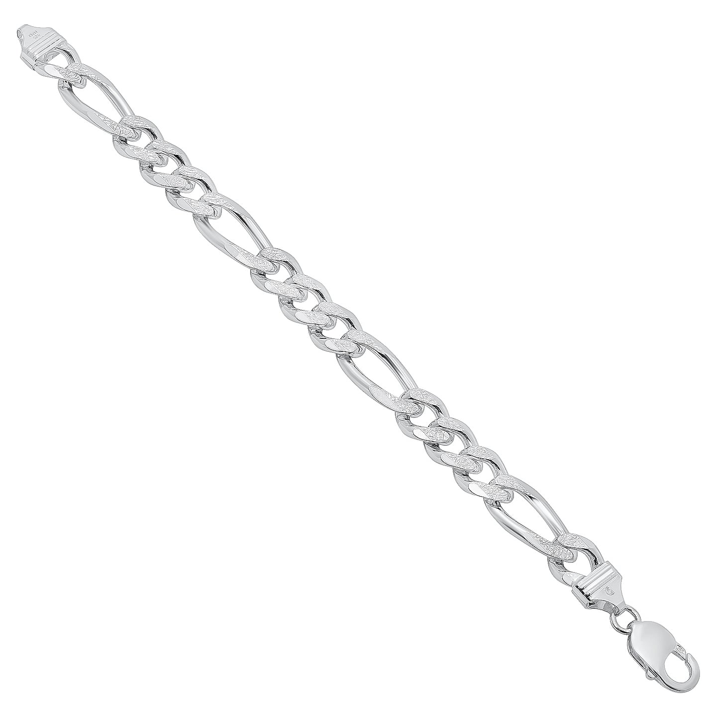 5mm-10mm .925 Sterling Silver Diamond-Cut Flat Figaro Chain Necklace or Bracelet