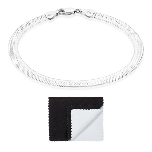 5.3mm Rhodium Plated Silver Flat Herringbone Chain Bracelet