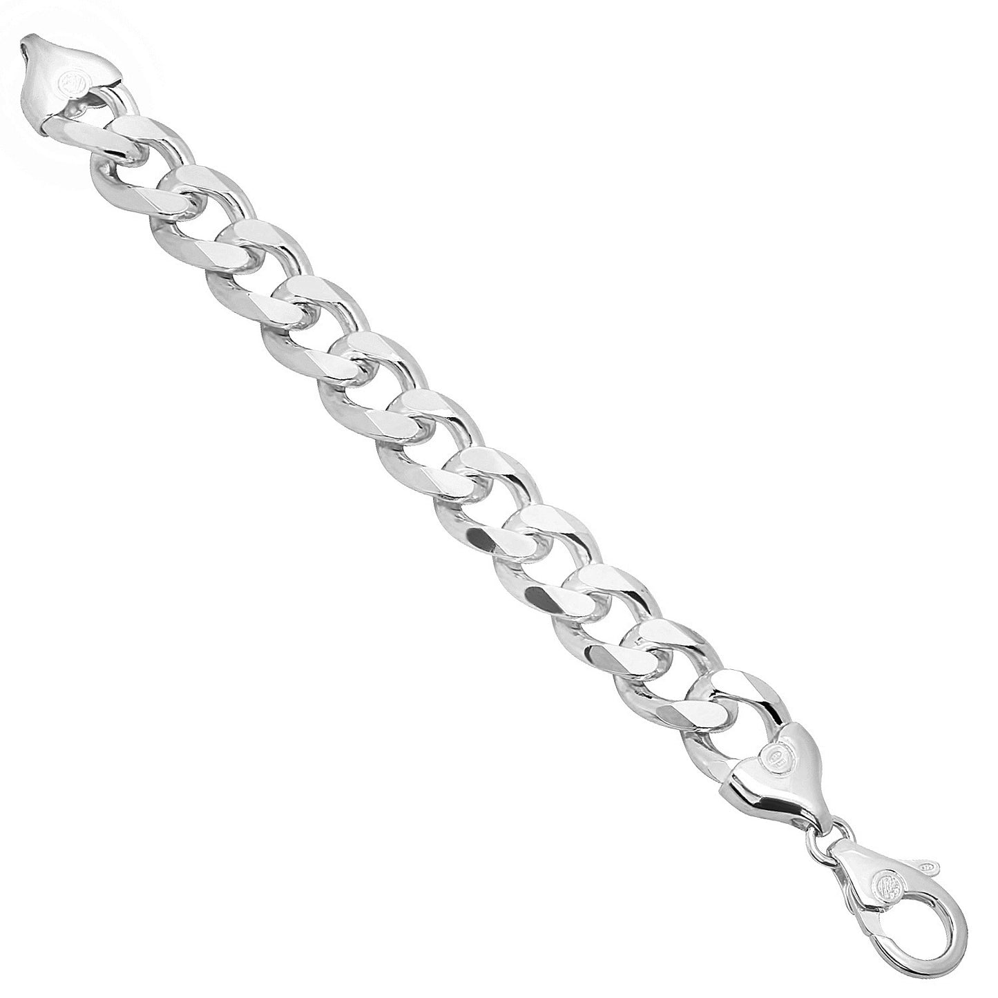 3mm-16mm Solid .925 Sterling Silver Italian Beveled Curb Chain Bracelet