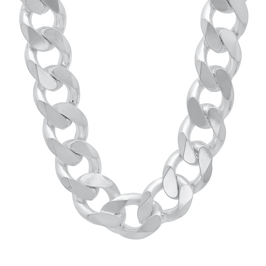 Men's 15.8mm Solid .925 Sterling Silver Beveled Curb Chain Necklace