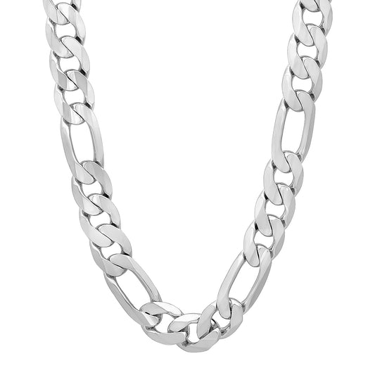 10mm Polished Silver Plated Flat Figaro Chain Necklace