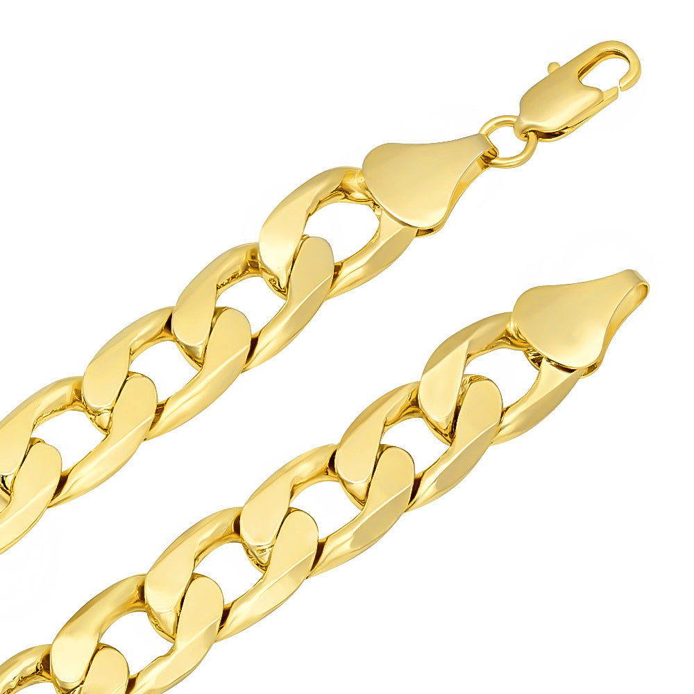 13mm 14k Yellow Gold Plated Flat Cuban Link Curb Chain Necklace