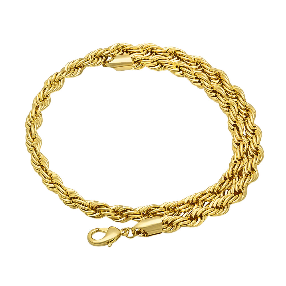 8mm 14k Yellow Gold Plated Twisted Rope Chain Necklace