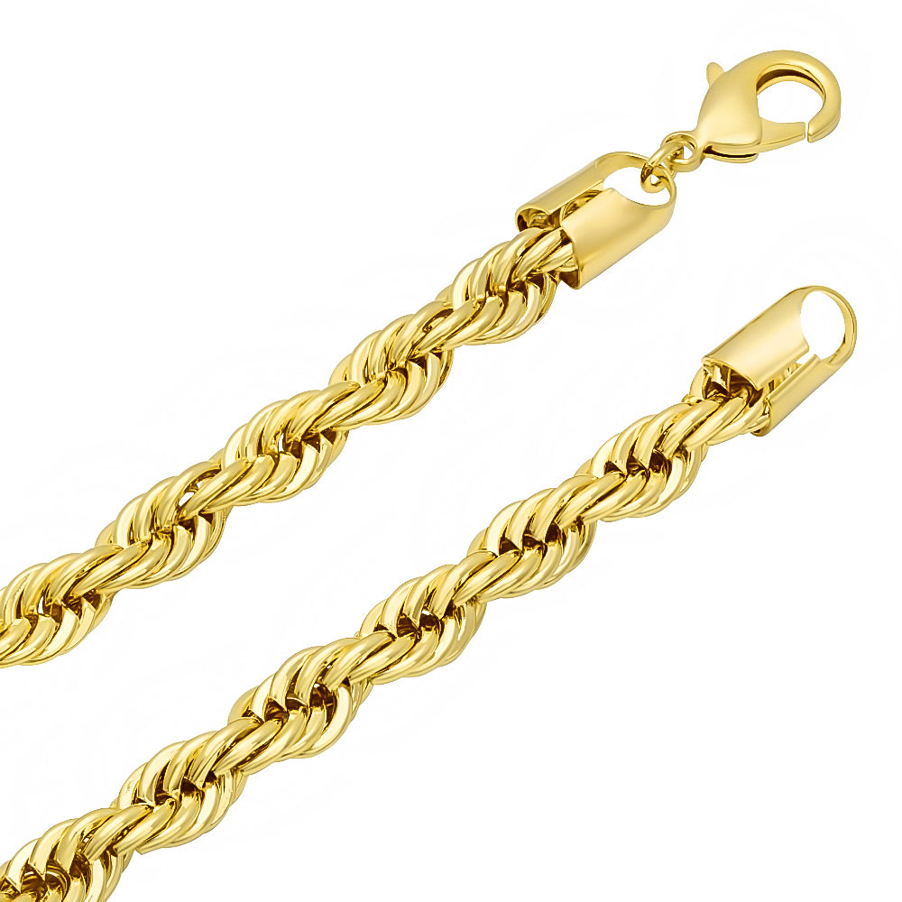 8mm 14k Yellow Gold Plated Twisted Rope Chain Necklace