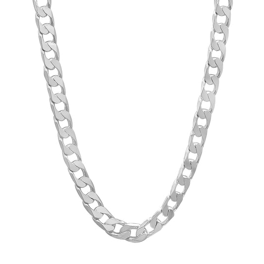 6mm Polished Silver Plated Flat Cuban Link Curb Chain Necklace