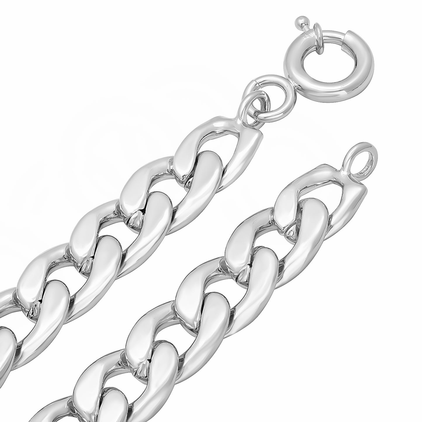 Men's 18.5mm 0.16 mils (4 microns) Rhodium Brass Cuban Link Curb Chain Necklace, 20'-40' + Jewelry Cloth & Pouch (SKU: NEC399)