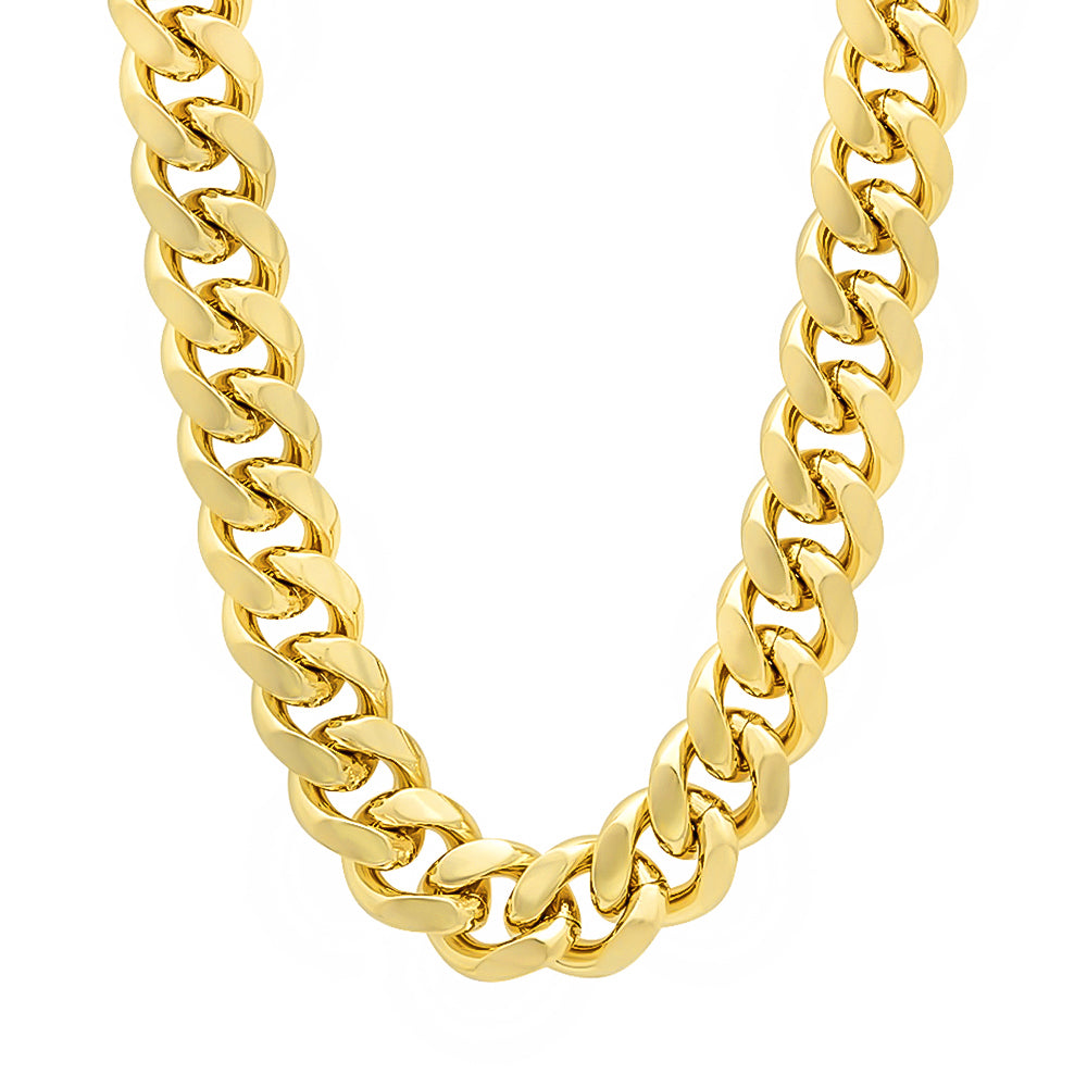 10.5mm 14k Yellow Gold Plated Flat Cuban Link Curb Chain Necklace