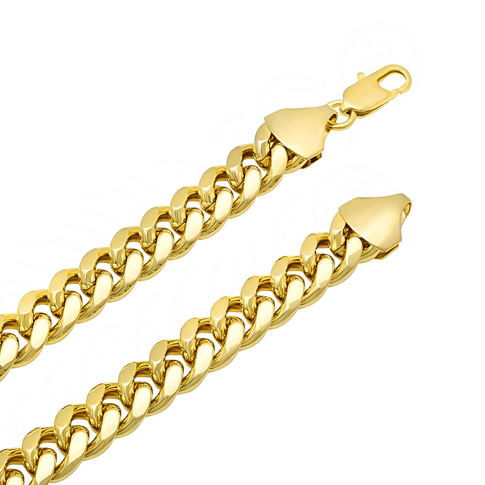 10.5mm 14k Yellow Gold Plated Flat Cuban Link Curb Chain Necklace