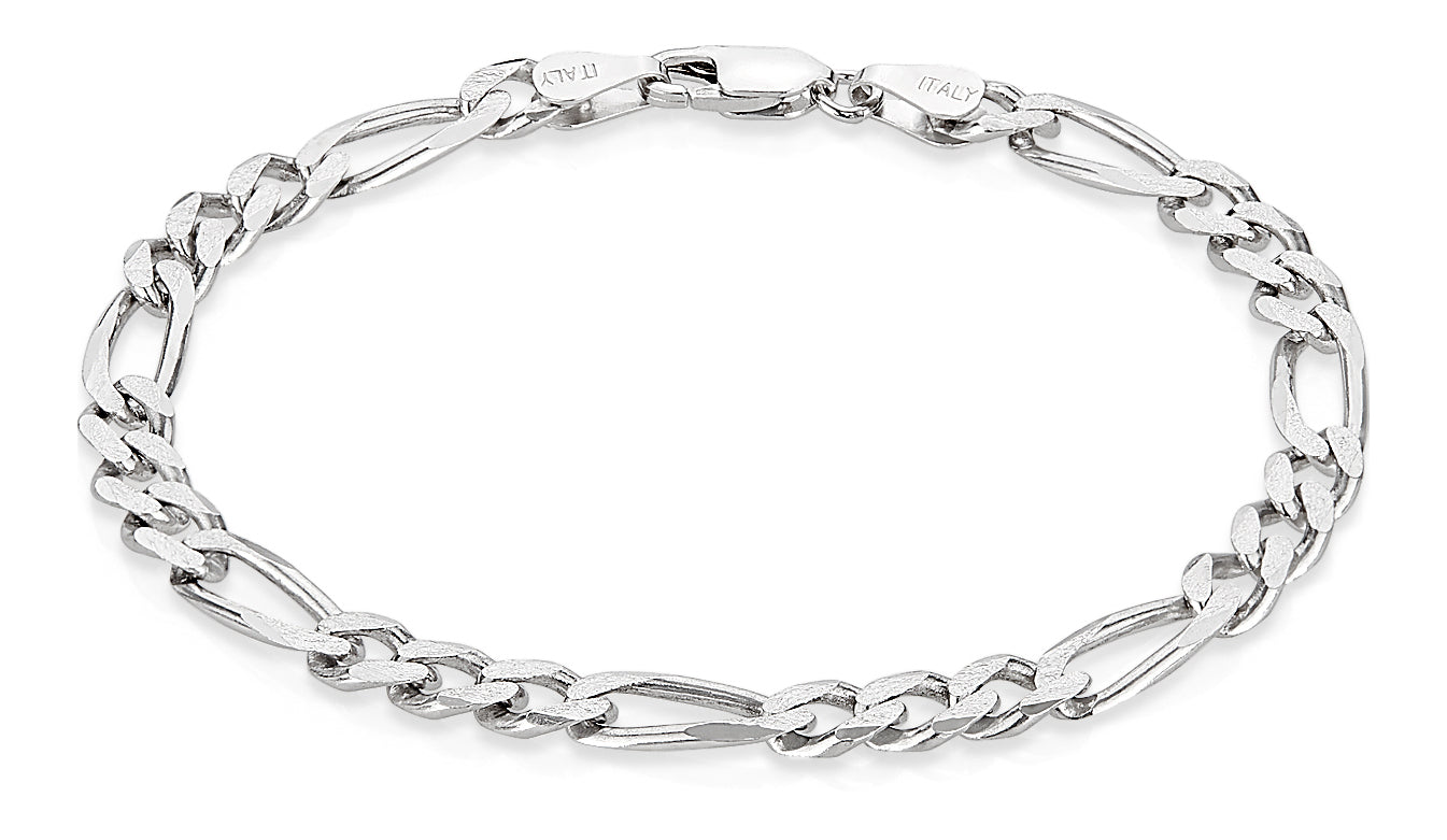 5.5mm Oxidized .925 Sterling Silver Silver Flat Figaro Chain Bracelet